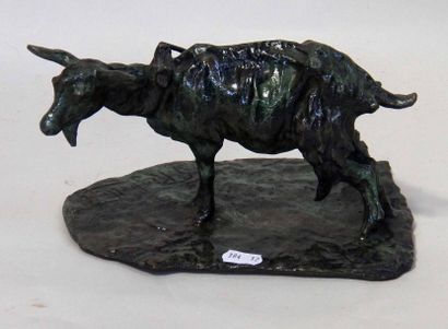 Guido RIGHETTI (1875-1958) Chèvre debout tirant sur sa corde. Bronze à patine brun...