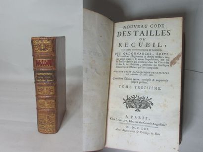 null *Nouveau code des tailles Recueil des ordonnances.Tome 3e seul. Paris, 1761...
