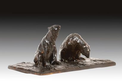 Guido RIGHETTI (1875-1958) Deux ours polaires assis ou banquise no 1 Bronze. Édition...