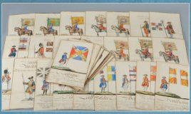 TABLEAUX, GRAVURES Ensemble de 78 fiches sur les corps de l'Armée royale française,...