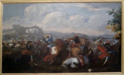 null – Ecole Française XVIIe siècle : Attribué à Jacques COURTOIS « Choc de cavalerie...