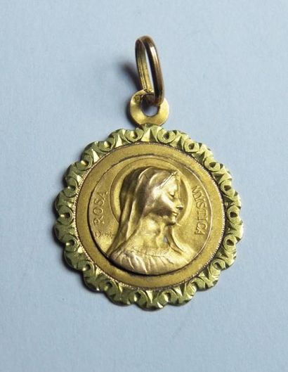 null Médaille religieuse "Vierge de profil" en or de trois tons - Poids : 2,2 g 