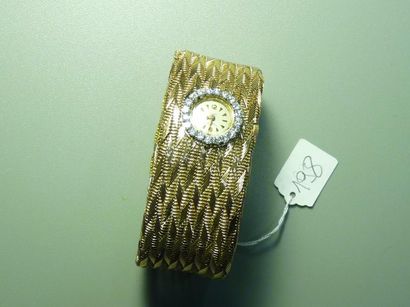 null Bracelet montre de dame en tissu d'or jaune 18K (750/oo) tressé souple, cadran...