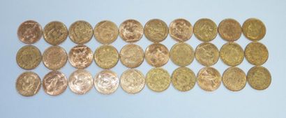 null 30 pièces de 20 Francs or Vente sur désignation, toutes les pièces sont conservées...