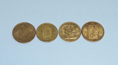 null 4 pièces dont un souverain dont 3 pièces de 20 francs ou 10 francs or Allemagne...