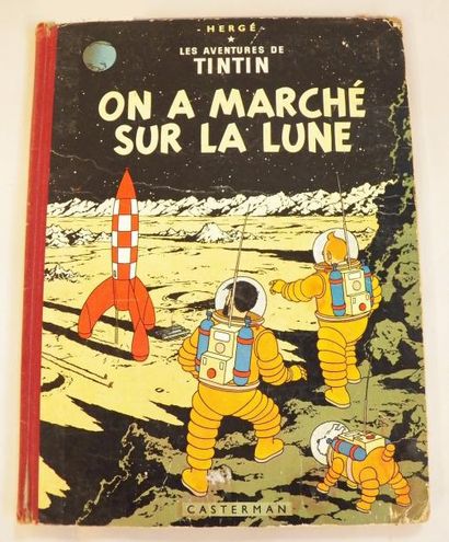 null HERGE / TINTIN - Album "On a marché sur La Lune" B11 de 1954 avec dos rouge...