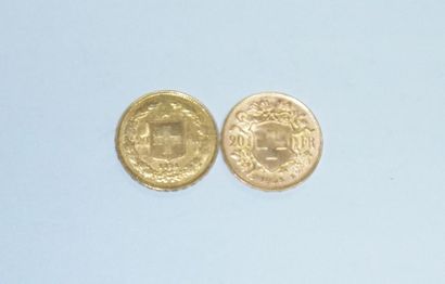 null deux pièces de vingt francs or suisse Vente sur désignation, toutes les pièces...