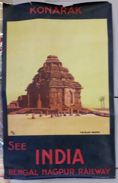 null Affiche en couleur "KONARAK - THE BLACK PAGODA see India Bengal Nagpur Railway"...