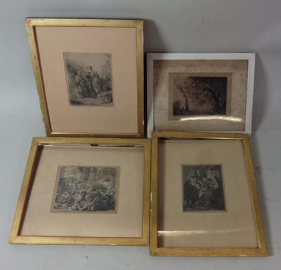 null 3 gravures au burin (d'après REMBRANDT et divers hollandais) et une gravure...