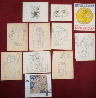 null . EFFEL, Jean./ Lot de 10 dessins originaux. Joint différents projets et diverses...