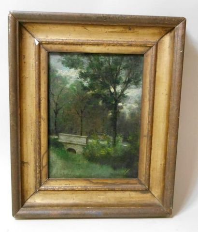 null Antoine CHINTREUIL (1814-1873) "Paysage de sous-bois au pont" Huile sur toile...