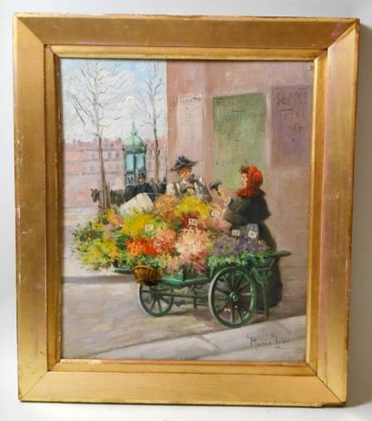 null Maurice LELOIR (1853-1940) "Marchande de fleurs" Huile sur carton signé en bas...