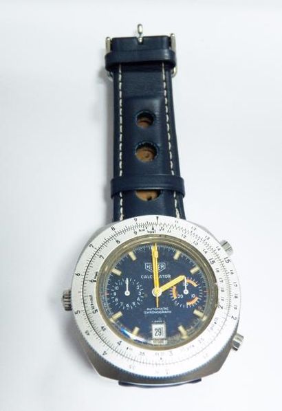 null HEUER - Modèle Chronographe Calculator (vers 1970) Superbe montre chronographe...