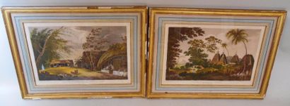 null Deux vues d'optique "Deogur" et "Vue du Bengale" - 33 x 48,5 cm (à vue) cha...