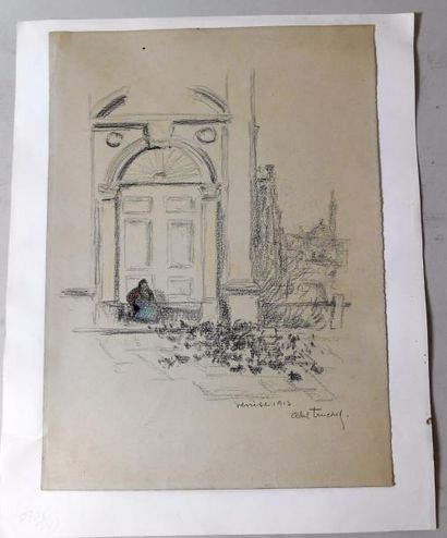 null Louis ABEL-TRUCHET (1857-1918) "Le Portail à Venise" Dessin sur papier signé...