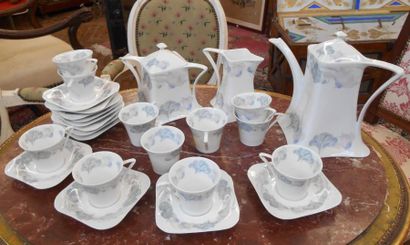 null LIMOGES - Service à thé café en porcelaine à décor pastel de feuilles - Genre...