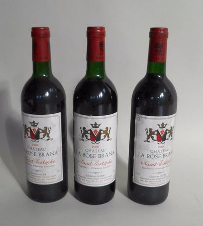 null 3 bouteilles Chateau LA ROSE BRANA SAINT ESTEPHE 1988 niveau très haute épaule...