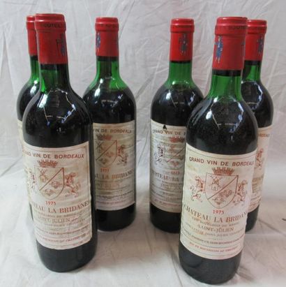 null 6 bouteilles de CHATEAU LA BRIDANE Saint Julien 1975 ( certains niveau bas)...