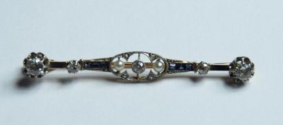 null Broche Barrette en or jaune et platine à décor géométrique ajouré sertie de...