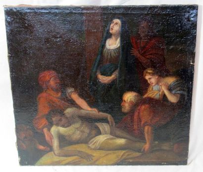 null Ecole du XIXe siècle "Scène de Déposition de Croix" Huile sur toile - 64 x 68...
