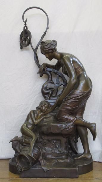 null Henri VIDAL (1864-1918) "L'a-t-elle sauvé ?" Epreuve en bronze à patine brune...