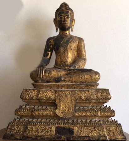 null Bouddha en bronze doré Ratanatosin école de Bangkok XIXe siècle, en position...