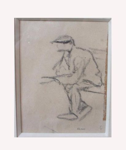 null Albert MARQUET (Bordeaux 1875 - Paris 1947) Homme assis de profil sur un banc...