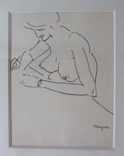 null Albert MARQUET (Bordeaux 1875 - Paris 1947) Femme nue, écrivant Plume et encre...