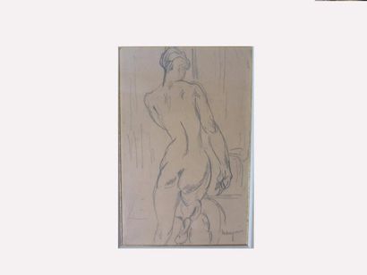 null Henri MANGUIN (Paris 1874 - Saint-Tropez 1949) Nu féminin de dos Crayon noir...