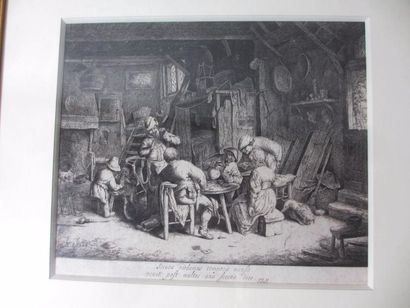 null A. VAN OSTADE (1610-1685) "Le gourmet en compagnie" Eau forte encadrée - 22...