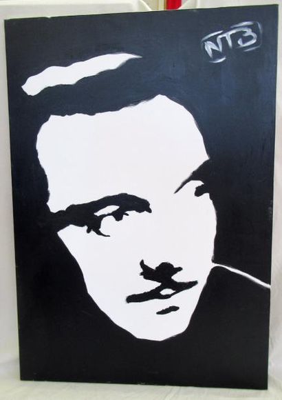null NIKKOTAB Portrait de Django REINHARDT acrylique sur toile monogrammée en haut...