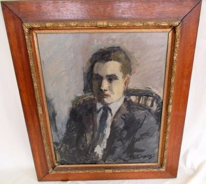 null Bernard DEGREZ Portrait d'homme assis toile encadrée 59 x 48 cms (accidents...