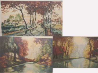 null Fr. ROTTI CHABRIDON "Trois paysages lacustres" Trois lithographies signé en...