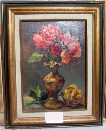 null Alexis HINSBERGER (1907-1996) "Deux roses" Huile sur toile signée en bas à gauche...