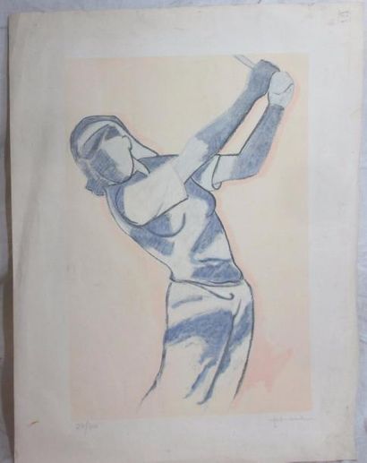 null Jeff FRIBOULET "Joueuse de Golf" Lithographie en couleur signée en bas à droite...