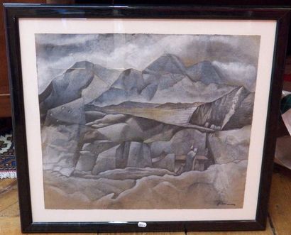 null Paul ACKERMAN (1908-1981) "Paysage de Montagne" Gouache signée en bas à droite...