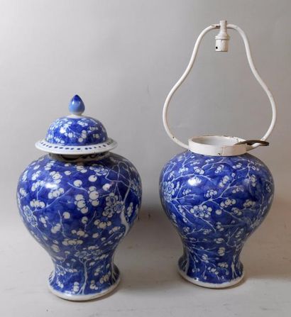 null Deux potiches anciennes en porcelaine à décor en camaïeu bleu (accidents et...