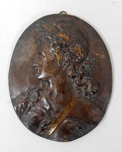 null Plaque en bronze "Marianne" de forme ovale - Ht : 23 cm 