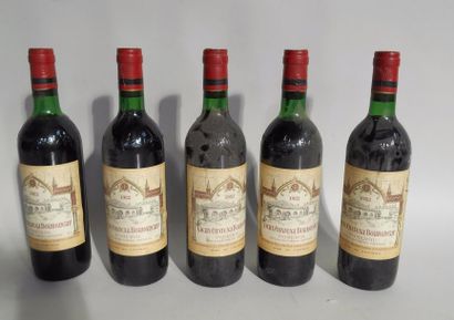 null 5 bouteilles VIEUX CHATEAU BOURGNEUF Pommerol 1982 niveau très haute épaule...