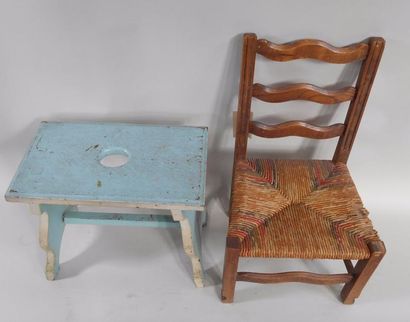 null Chaise paillée d'enfant Tabouret peint 