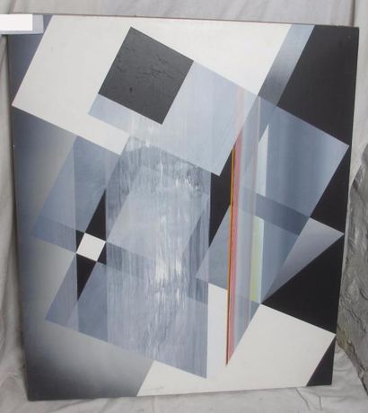 null Charles DELHAES (né en 1948) "Composition abstraite à la ligne verticale orange"...