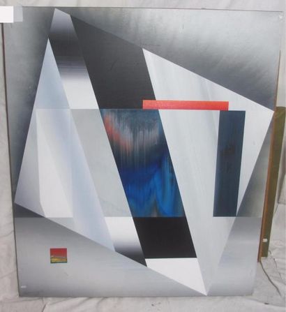 null Charles DELHAES (né en 1948) "Composition abstraite au carré rouge" Acrylique...