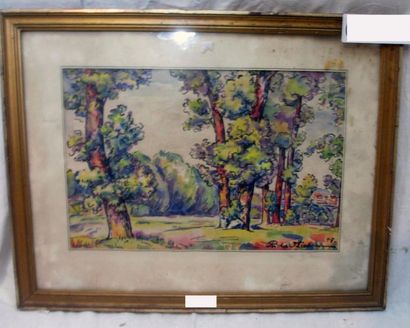 null Ecole française XXe siècle "Paysage" Aquarelle signée et datée 1947 