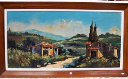 null LEFLORENTIN "Vue de deux mas en Provence" Huile sur toile signée en bas à gauche...