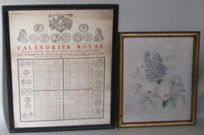 null Calendrier royal 1899 affiche et on y joint pièce encadrée "Lilas et roses"...