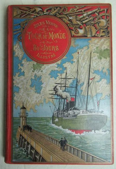 null Jules VERNE, Cartonnage Hetzel "Le Tour du Monde en 80 jours" 1 vol. Hetzel,...