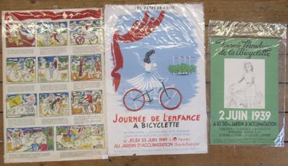 null Lot de 3 affiches thème Bicyclette : * Journée mondaine de la bicyclette (27...
