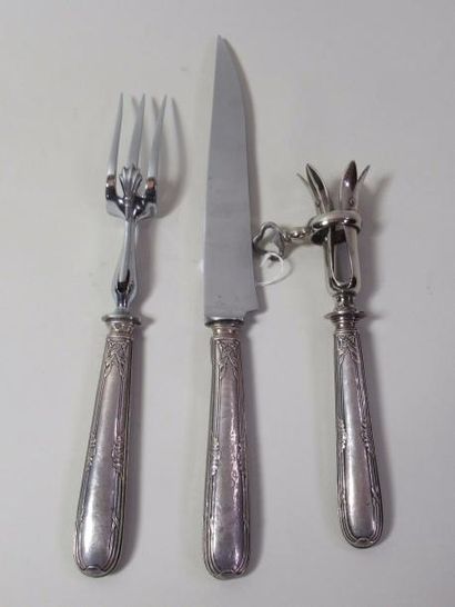 null 3 pièces de service à découper : fourchette et couteau + tulipe à gigot manches...