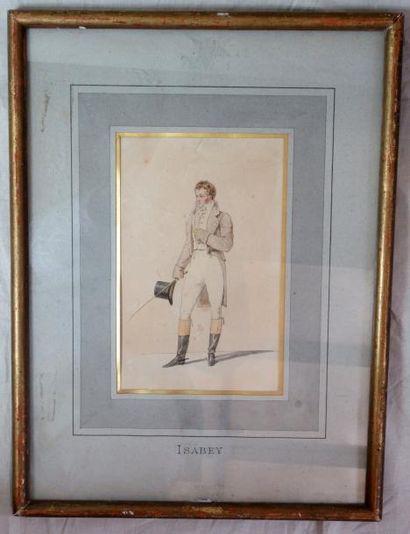 null ISABEY "Portrait de cavalier" Gouache sur papier non signée - 18,5 x 12 cm (déchirure)...