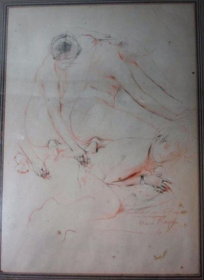 null Henri ROYER (1869-1938) "Etude de nus" Dessin à la sanguine signé en bas à droite...